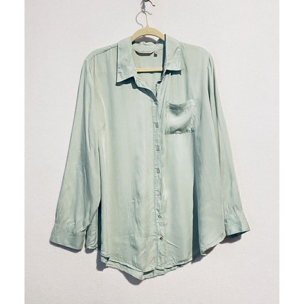 Soft Surroundings Top Womens Large Button Up Tunic Long Sleeve Mint Green 2DC26